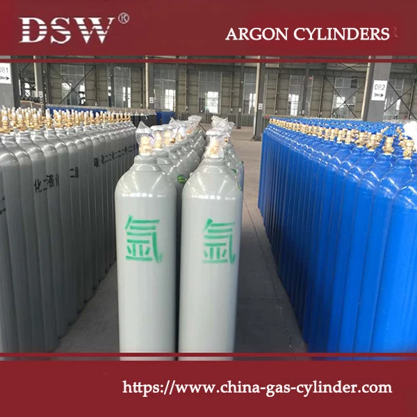 Argon gas bottles stored safely in a workshop for industrial use